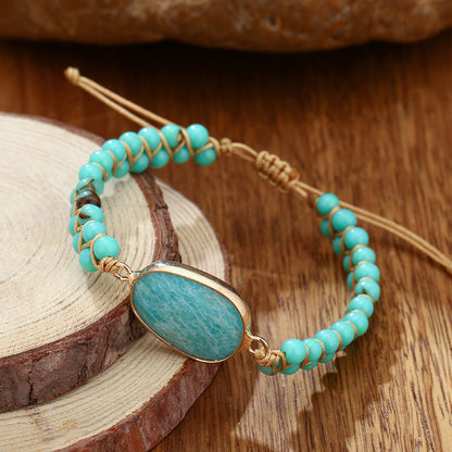 Unisex Egg-shaped Amazonite Bohemian Ethnic Bracelet