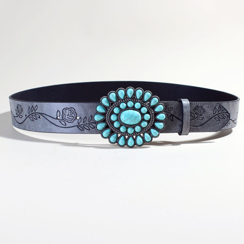 Trendy Rose Pattern Turquoise Bead Belt