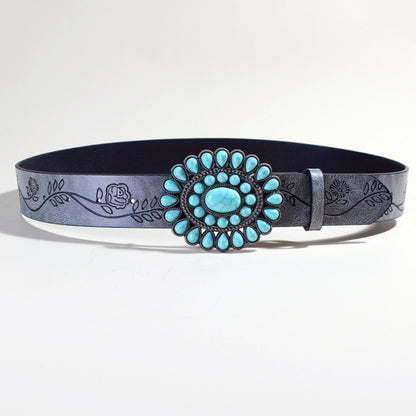 Trendy Rose Pattern Turquoise Bead Belt