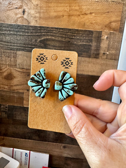 Blue Concho Stud Clay Earrings