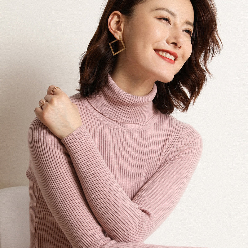 High Collar Bottoming Sweater Women's Slim Solid Color Bottoming Long Sleeve Knitted Sweater