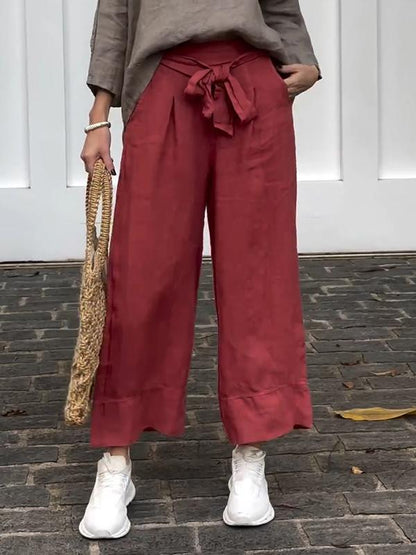 Women's Casual Solid Color Cotton and Linen Trousers