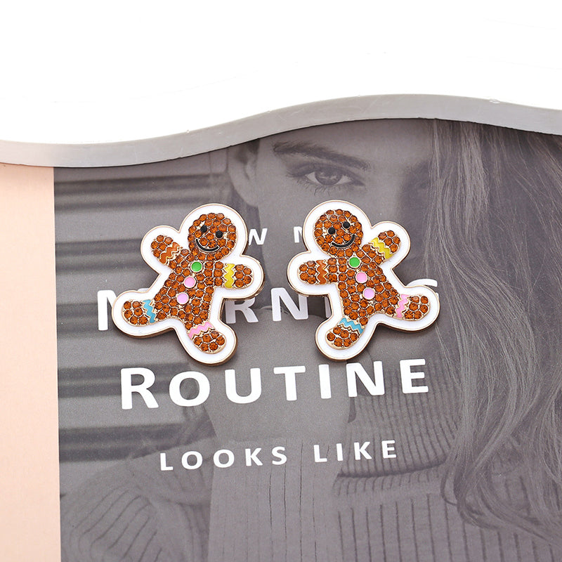 Cute Colored Alloy Christmas Gingerbread Man Earrings