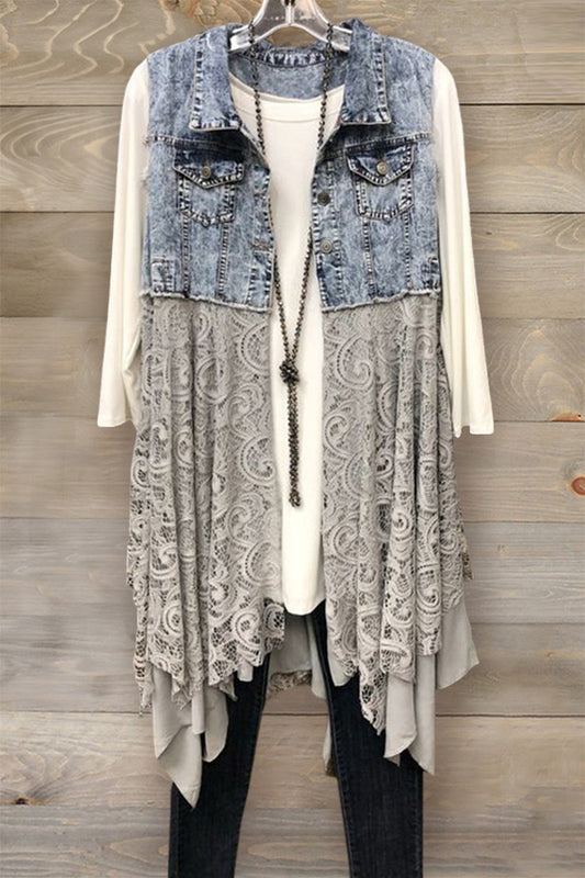 Contrasting Lace Denim Jacket