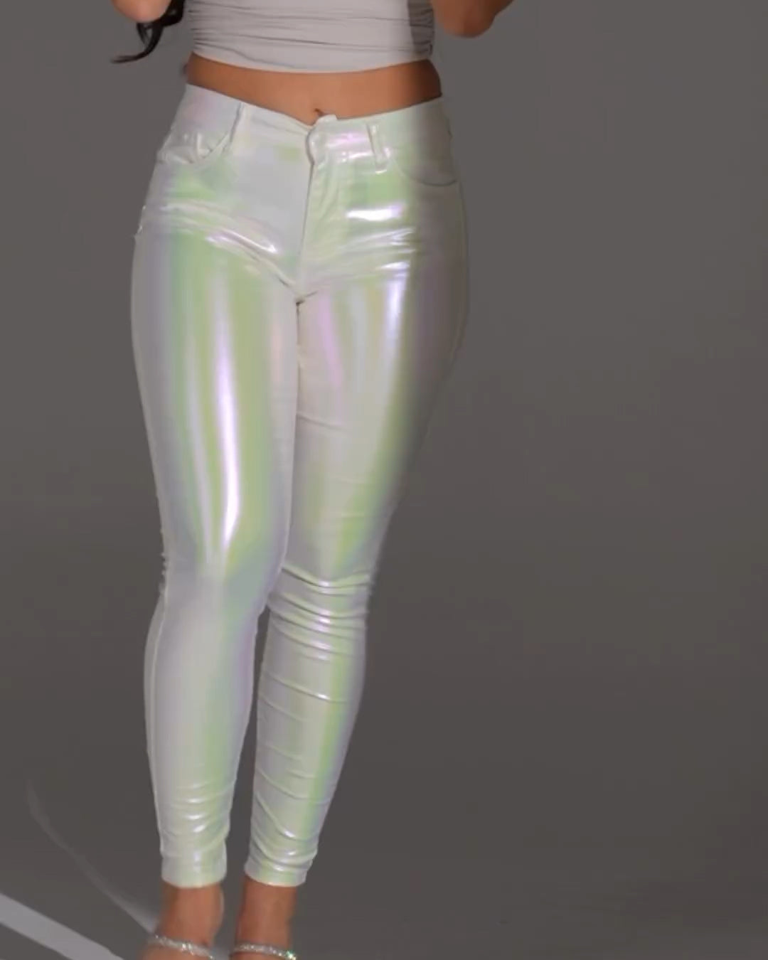 Mid-Rise Hip Lift Skinny Metallic Trousers