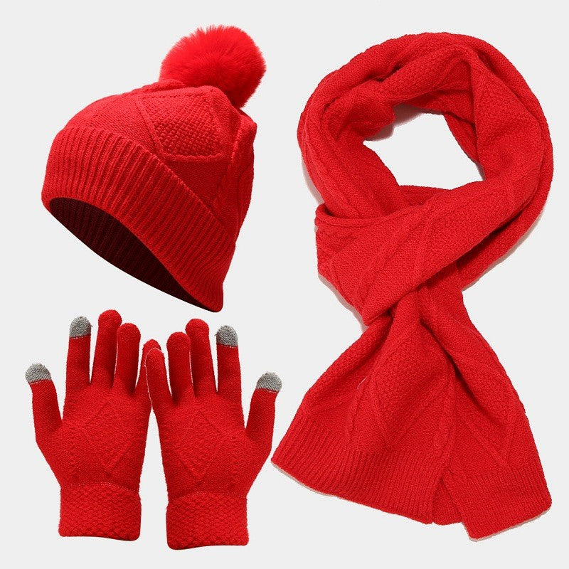 Unisex Christmas Hat, Scarf, Gloves, Warm Knitted Suit