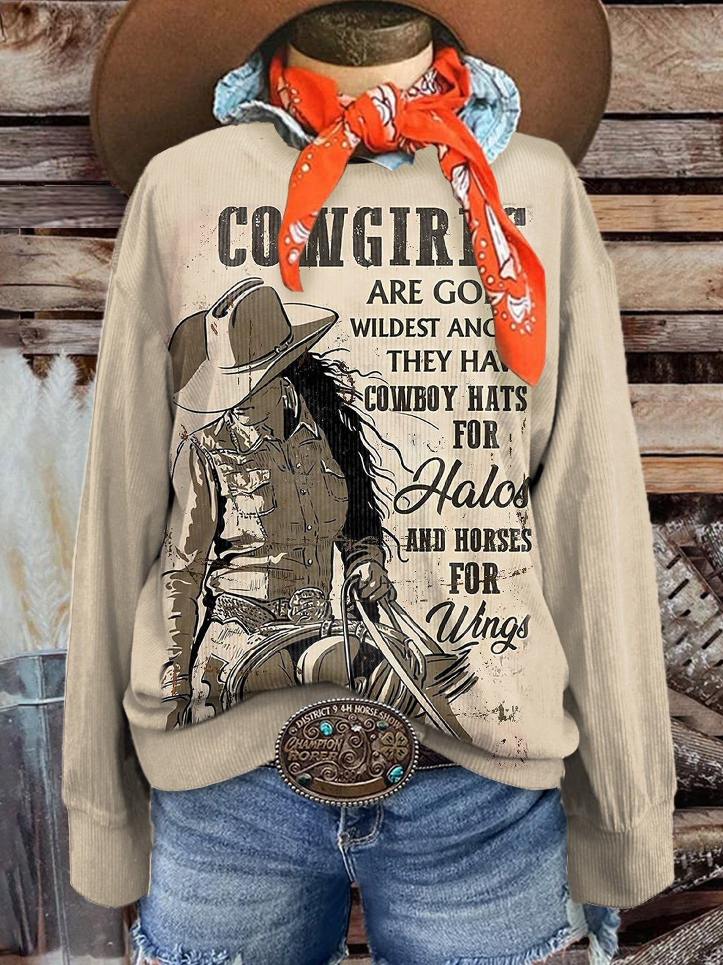 Women's Cowgirls Are God's Wildest Angels Print Casual Corduroy Sweatshirt