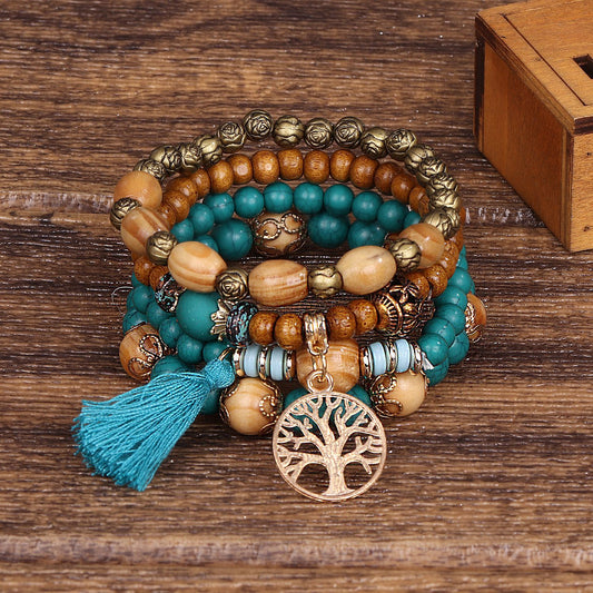 Boho Multi-layered Wooden Beaded Bracelet