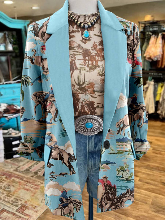 Women's Western Print 3/4 Sleeve Casual Blazer