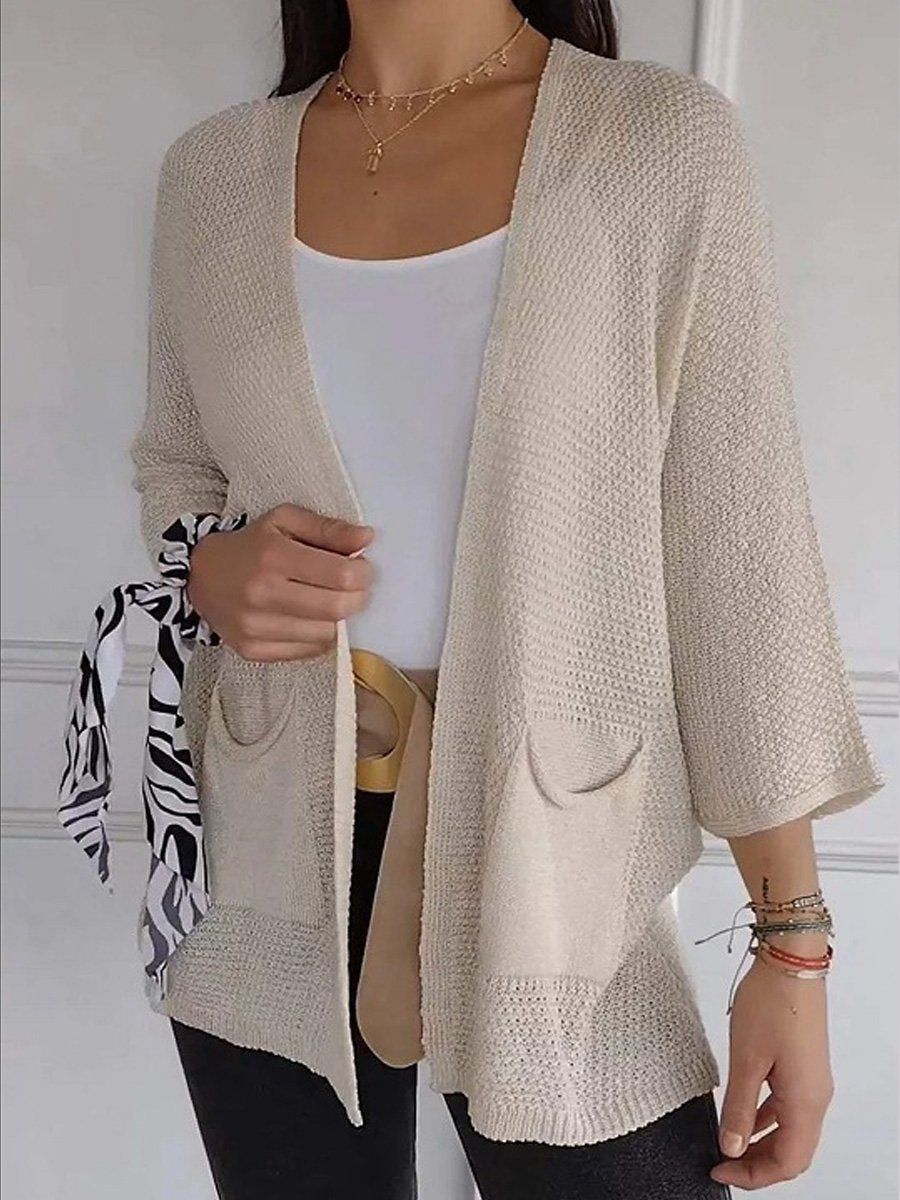 Women's Waffle Grid Texture Nine Quarter Sleeve Casual Cardigan Jacket