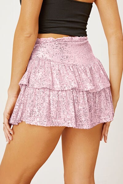 High Waist Tiered Sequin Skirt