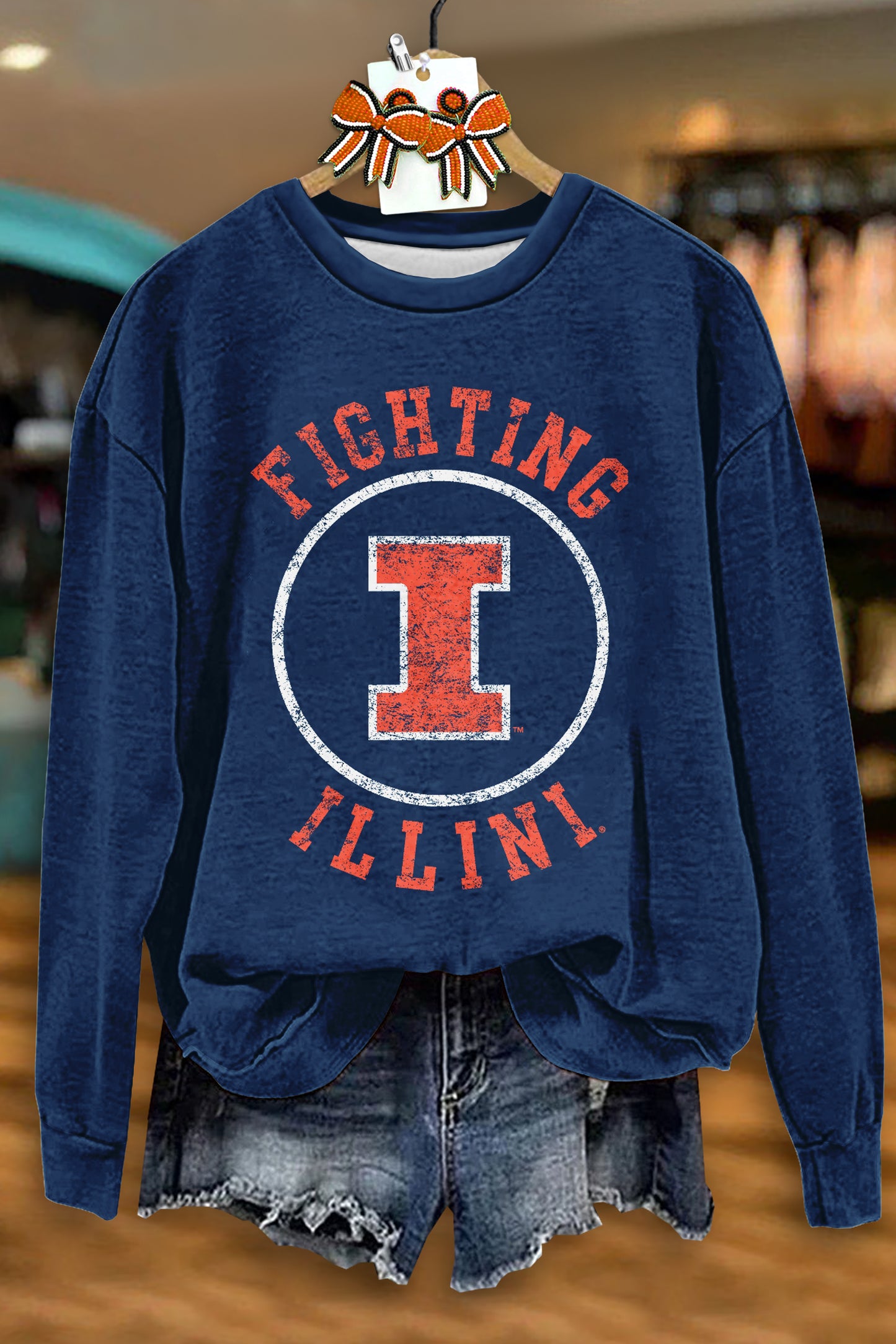 Casual Illinois Fighting Illini Print Sweatshirt