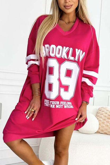 Women's casual sports letter print sweatshirt dress