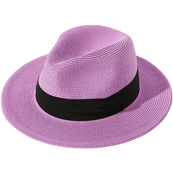 Wide Brim Straw Panama Roll up Hat Belt Buckle Fedora Beach Sun Hat