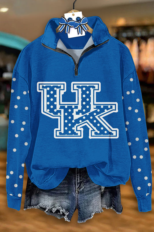 Cute Kentucky Wildcats Print Zip-Up Sweatshirt