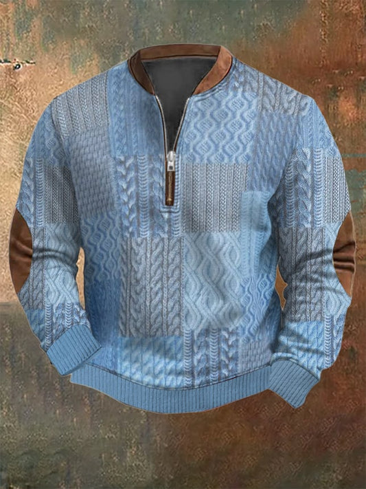 Men's Vintage Print Casual Zipper Sweatshirt