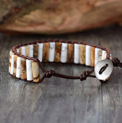 Unisex Tube Shape White Pine Picture Natural Stone Ethnic Style Bracelet