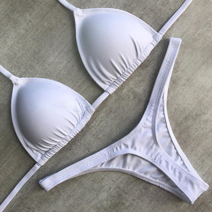 White sexy basic split bikini