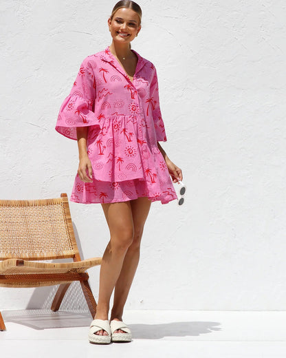 Bell Sleeve Loose Shirt Short Dress