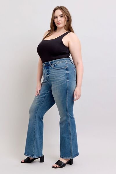 Judy Blue MR Tummy Control Vintage Wash Flare Bell Bottom Jeans