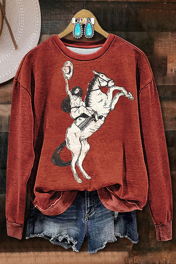 Cowgirl Rodeo Print Sweatshirt