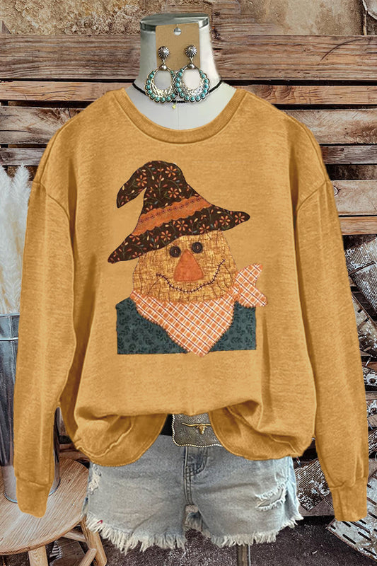 Cute Countryside Scarecrow Print Sweatshirt