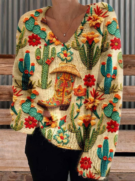 Women's Cactus Casual V-neck Pullover Knit