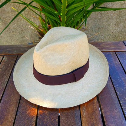 Genuine Ecuadorian Natural Panama Hat with Handmade Removable ~ Chocolate Brown ~ Elastic Band , Handwoven From Toquilla Palm