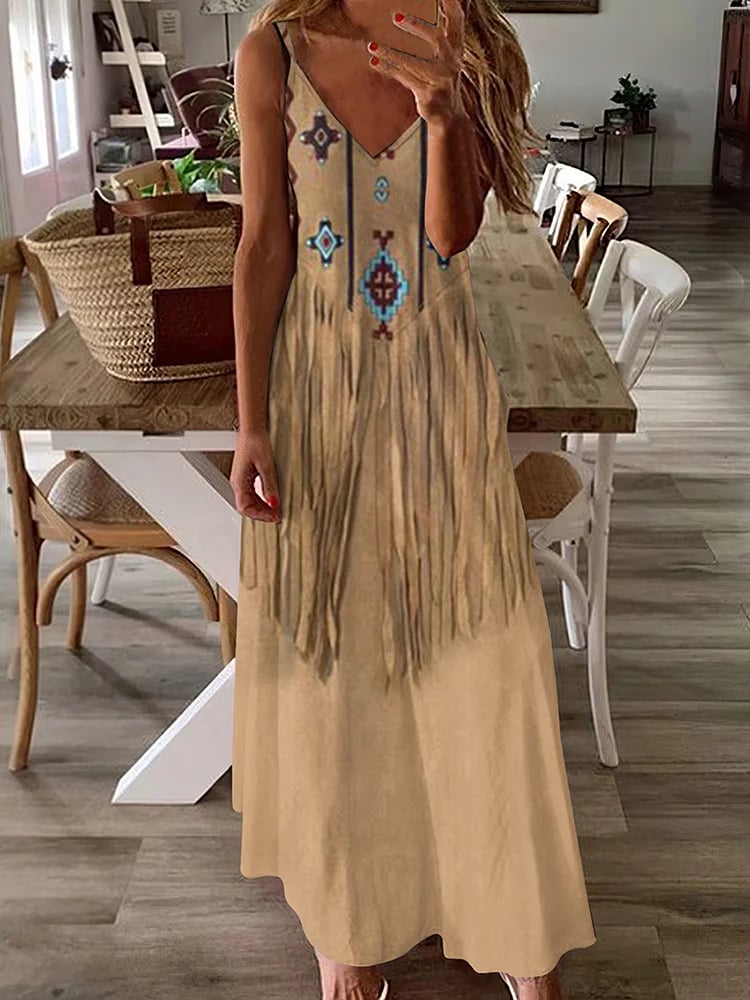 Women's Western Fringe Print Halterneck Mini Dress