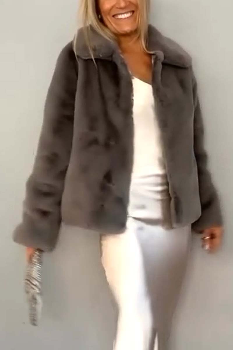 Women's Fashion Solid Color Lapel Short Fur Jacket