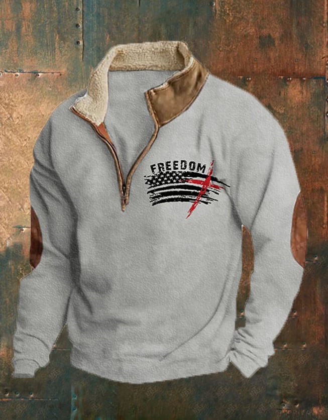 Men'S Vintage Textured Fabric Freedom Flag Print Sweatshirt