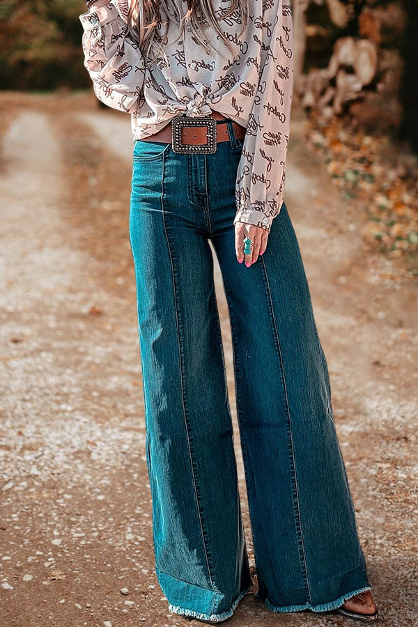 Vintage Washed Wide Leg High Rise Jeans