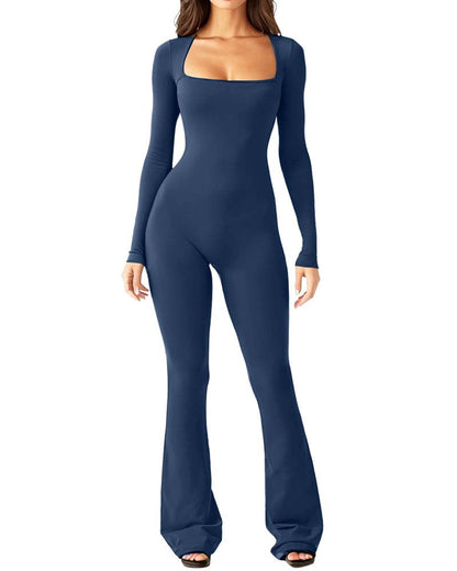 Long Sleeve Wide Collar Slim Fit Yoga Jumpsuit