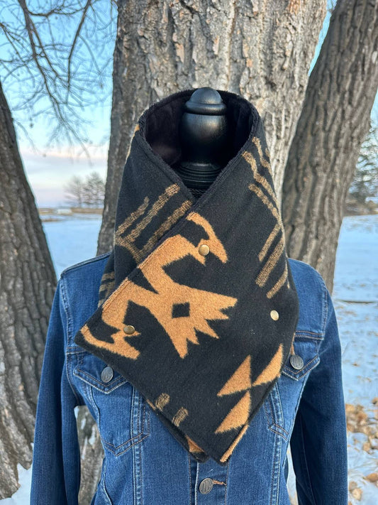 Women's Western Black Aztec Warm Neck Hood