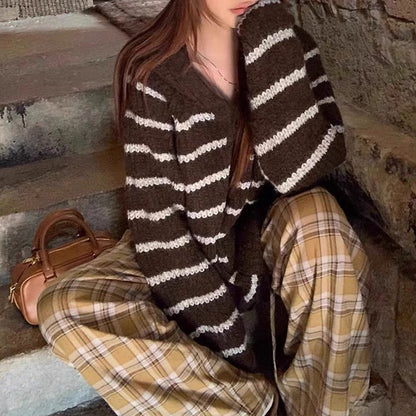 Women's Loose Striped Hooded Sweater Coat