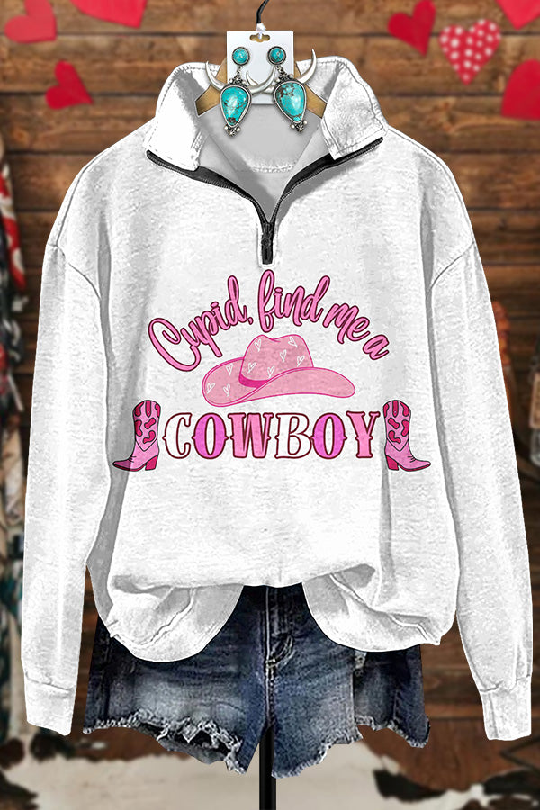 Western Cupid Valentine's Day Zipper Sweatshirt