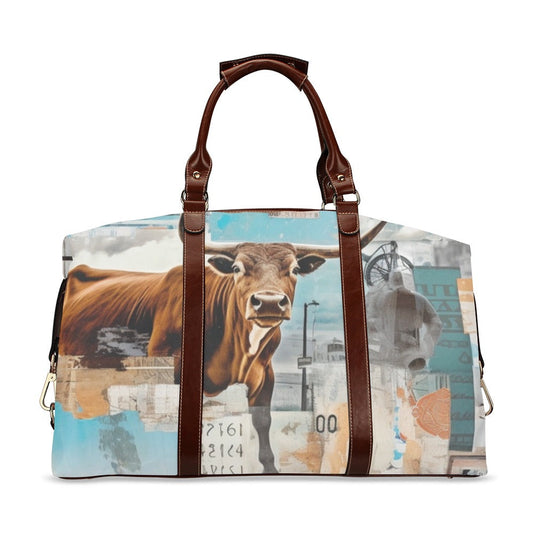 Vintage Western Bull Collage Large Travel Flight Bag