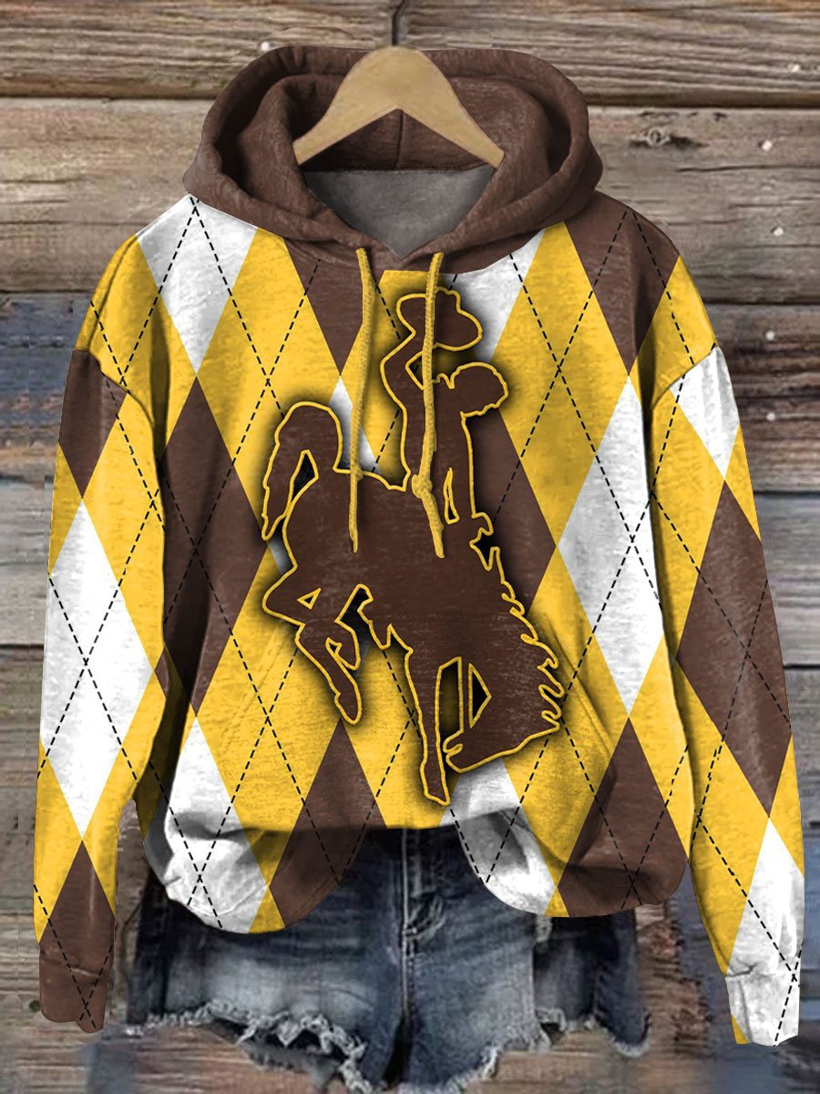 Vintage Plaid and Cowboy Art Print Casual Sweatshirt