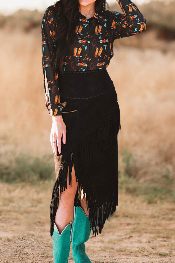 Suede Fringe Skirt