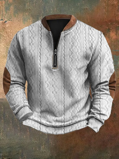 Men's Vintage Knit Jacquard Zipper Sweatshirt