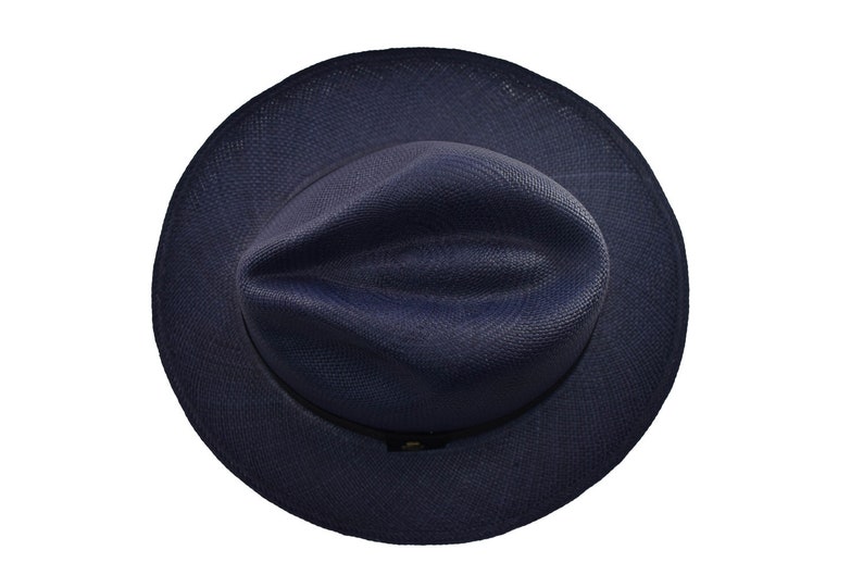 Navy Blue Classic Fedora | Genuine Panama Hat | Toquilla Straw | Handwoven in Ecuador - EA - HatBox Included