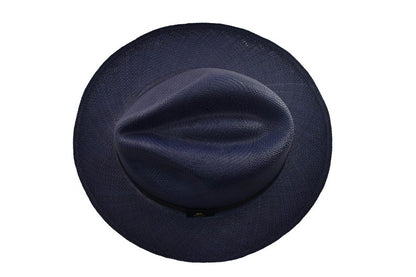 Navy Blue Classic Fedora | Genuine Panama Hat | Toquilla Straw | Handwoven in Ecuador - EA - HatBox Included