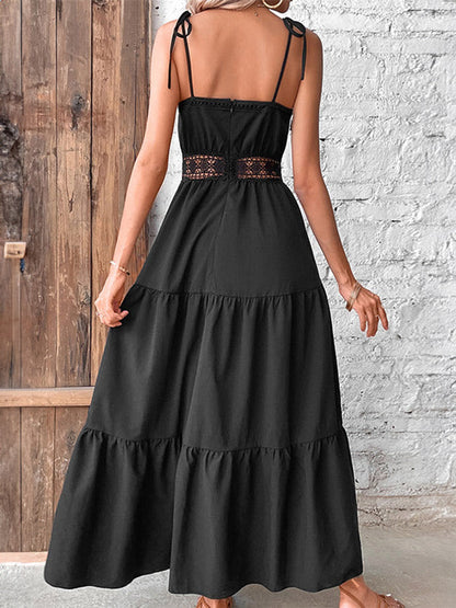 Solid Color Hollow Waist Casual Dress