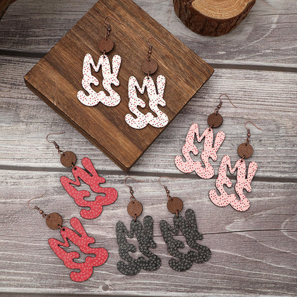 Valentine's Day MISS Pattern Wooden Earrings