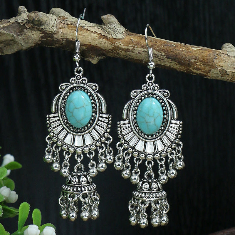 Women's Bohemian Geometric Metal Turquoise Earrings