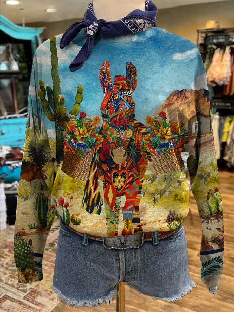 Western Colorful Print Casual Sweatshirt