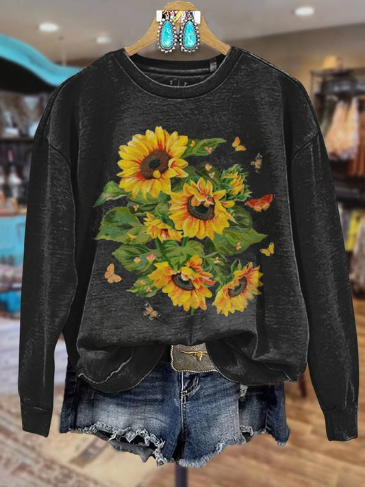 Sunflower Print Casual Sweatshirt