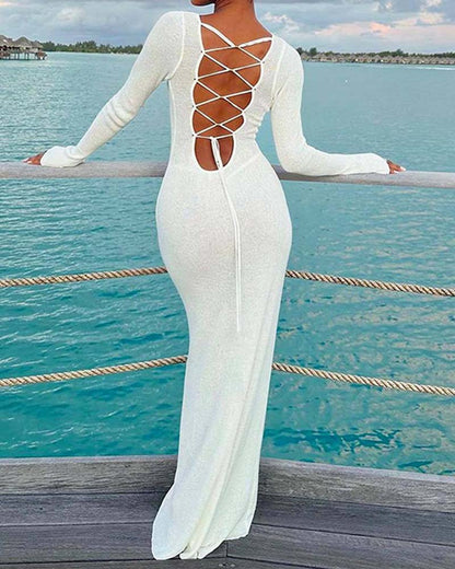 Long Sleeve Knit Backless Slim Fit Bodycon Dress