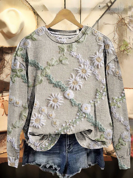 Retro Floral Art Casual Sweatshirt