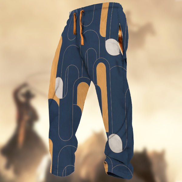 Men's Retro Country Western Color Contrast Geometry Print Casual Sweatpants